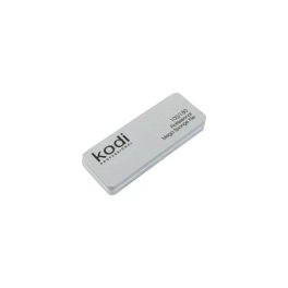   №170 Mini File-buff for rectangular nails, abrasiveness 100/180, color: grey, side elements: white,size: 90*35*11.5 мм, with logo "Kodi Professional"